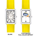 Yellow Unisex Square Face Leather Band Watch